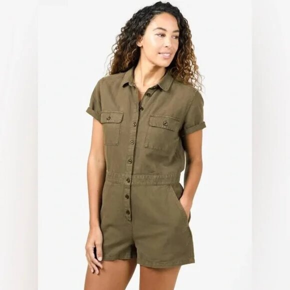 Outerknown Pants - Outerknown Olive Green Romper Women's Size Small‎ Utility Style Linen Blend